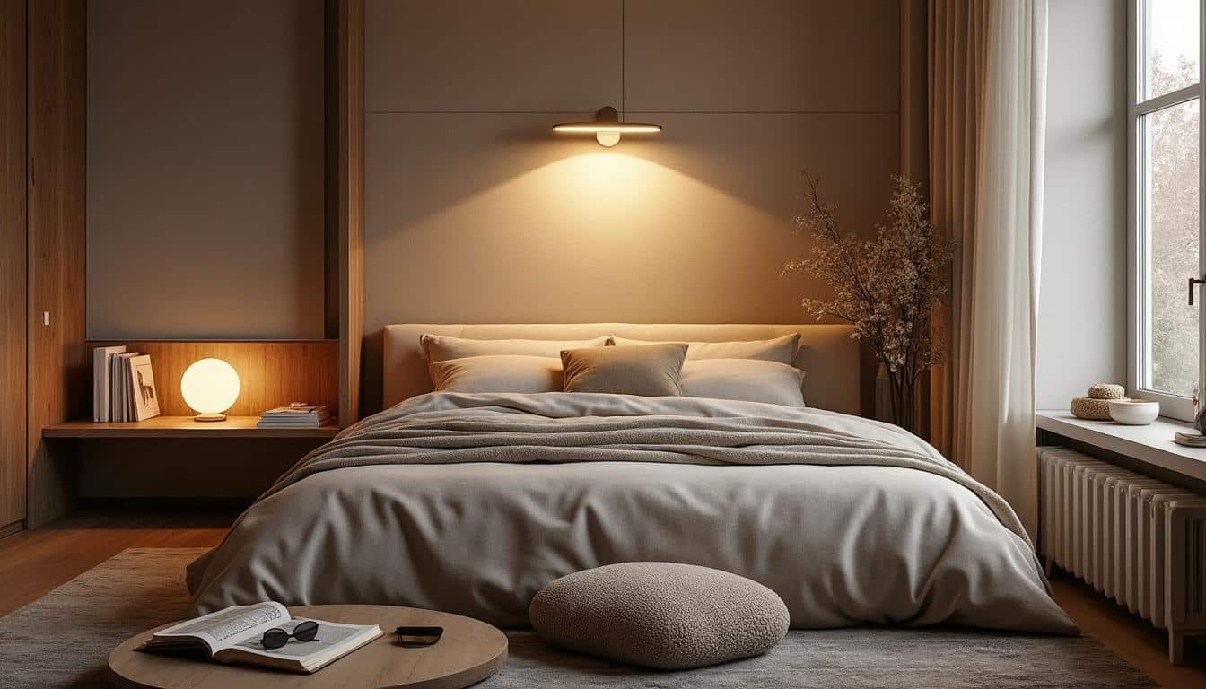 Chambre avec applique murale à la tête de lit : confort et style